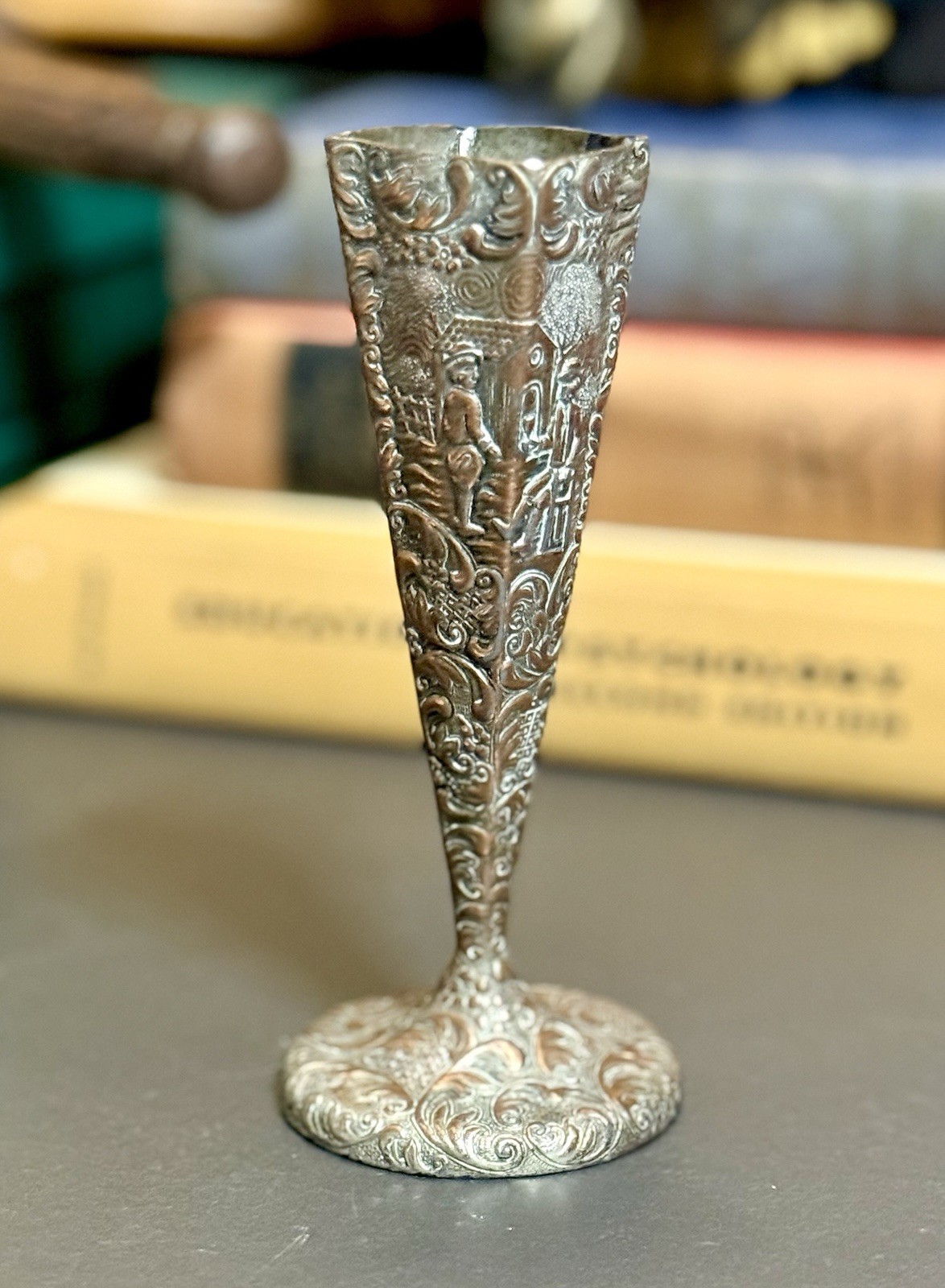 Antique Noritake M Art Nouveau Repousse Bronze On Silver Plated 5.5” Vase JAPAN