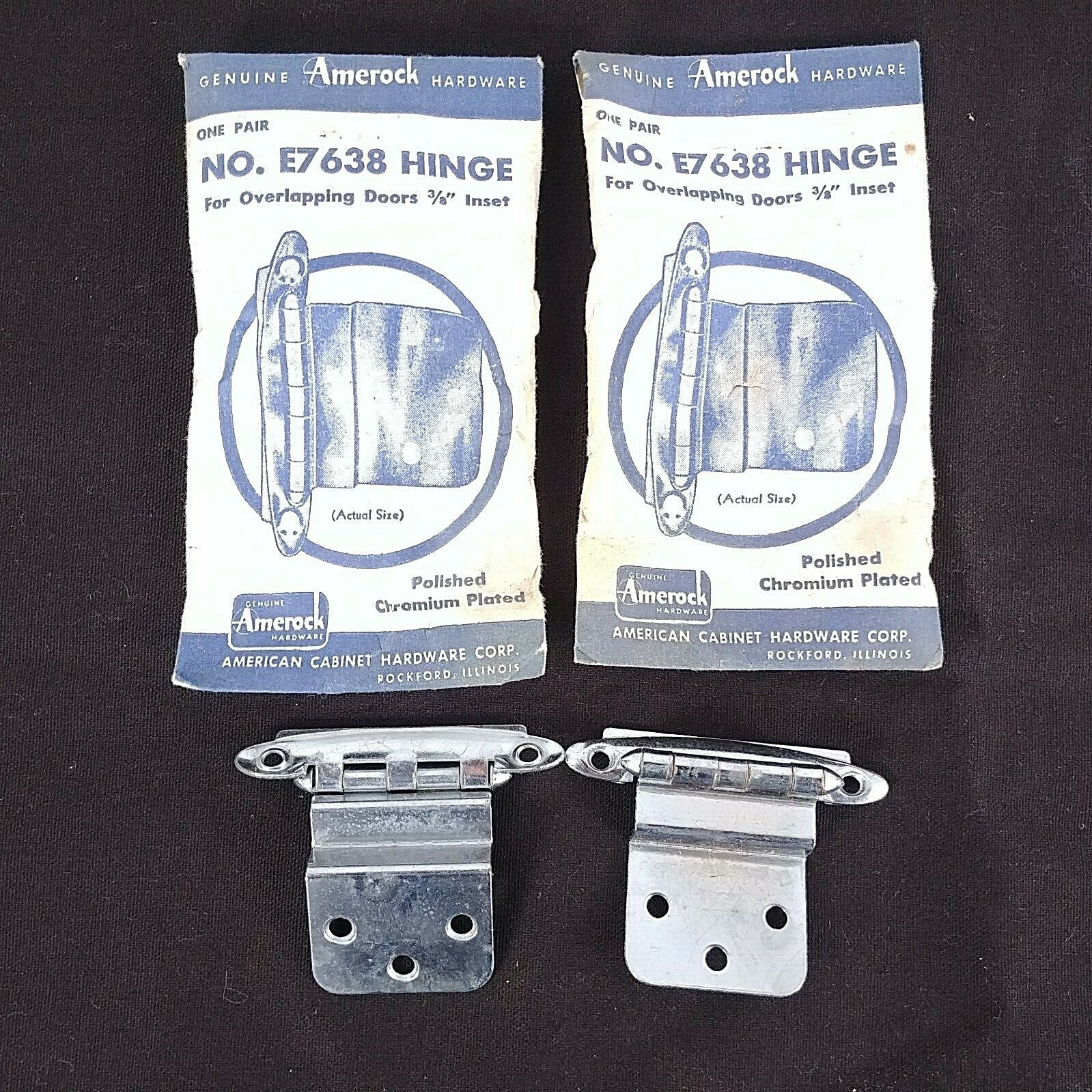 Amerock Cabinet Hinges One Pair E7368 Vintage Hardware Chrome Plated Lot Of 2