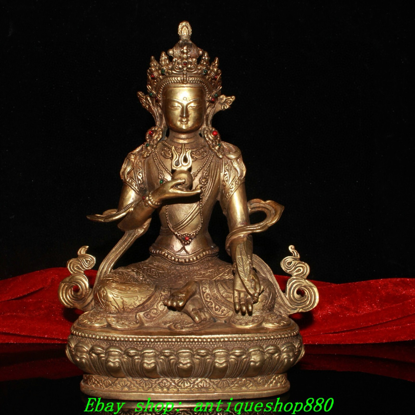 8.6”Old Tibet Tibetan Bronze Gilt Amitayus longevity God Goddess Buddha Statue