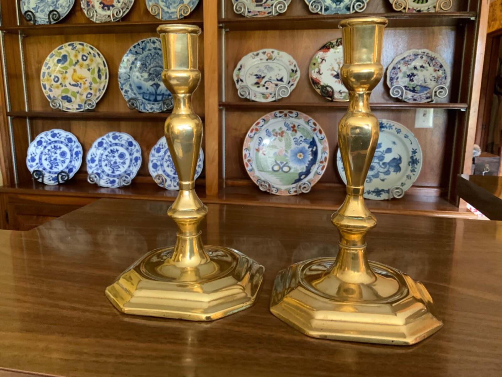 Pair English Early 18th Century Brass Candlesticks 7.5 in
