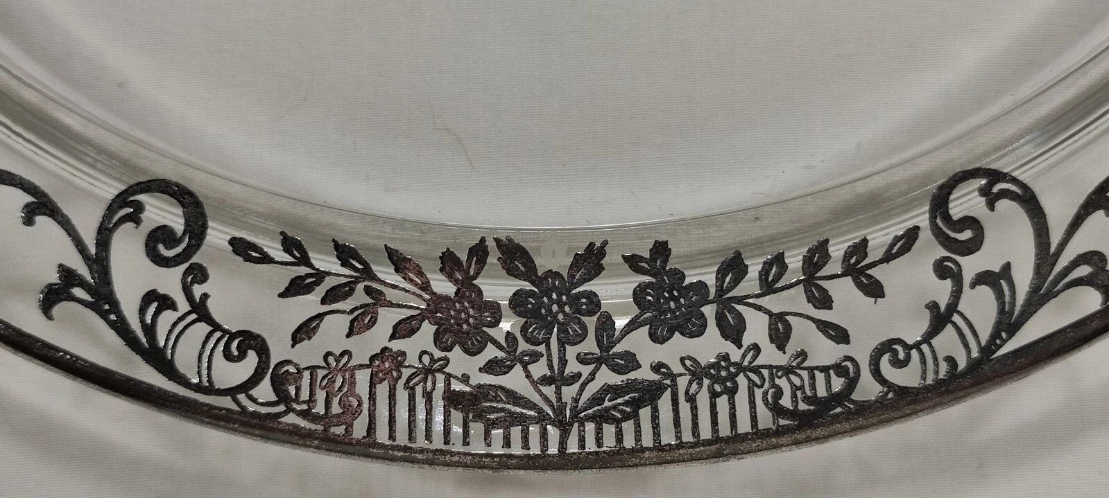 Vintage Sterling Silver Overlay Glass Crystal Serving Platter Tray Starburst