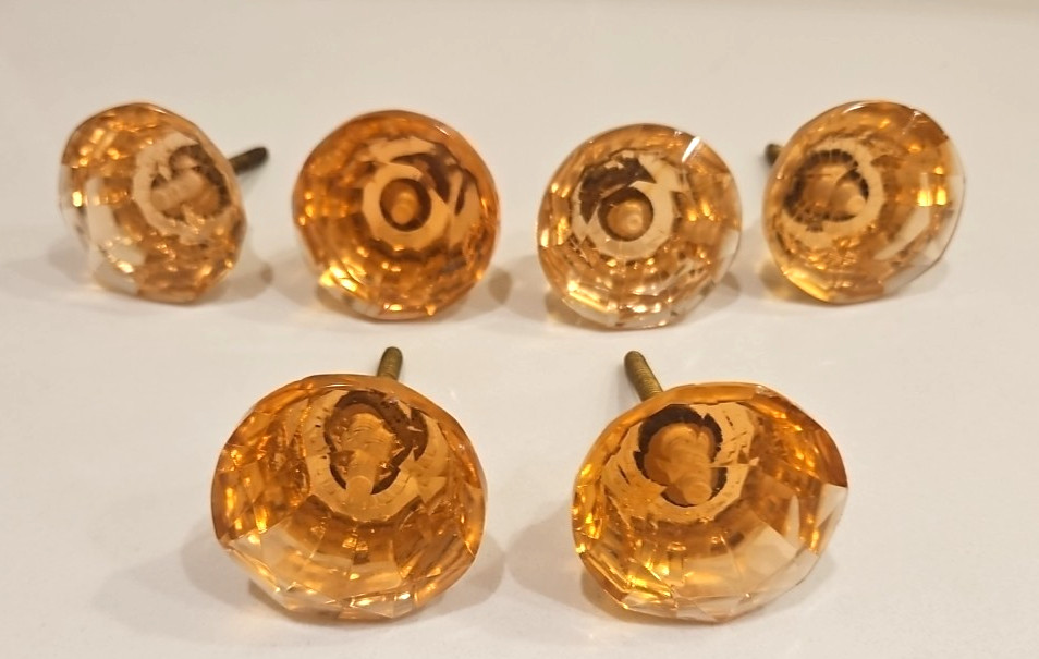 6 Vintage Peach Glass Cabinet Knobs Furniture Cabinet Hardware Door Pull 1.75″