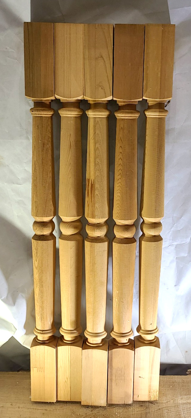Vintage Cedar? Turned Wood Spindle Balusters 32 x 2 1/4 inches Lot of 5
