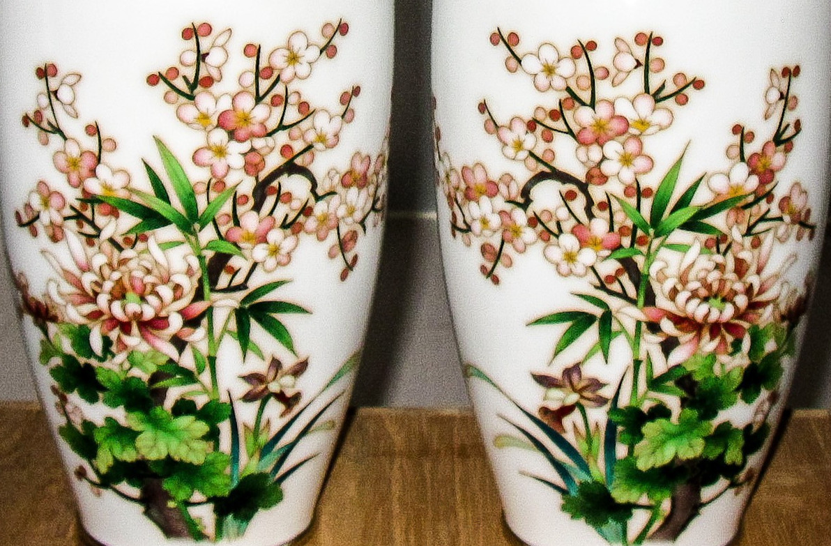 Fine Large Inaba Pair Vintage Japanese Cloisonne Vases w/ Flowers Excellent 8.5″