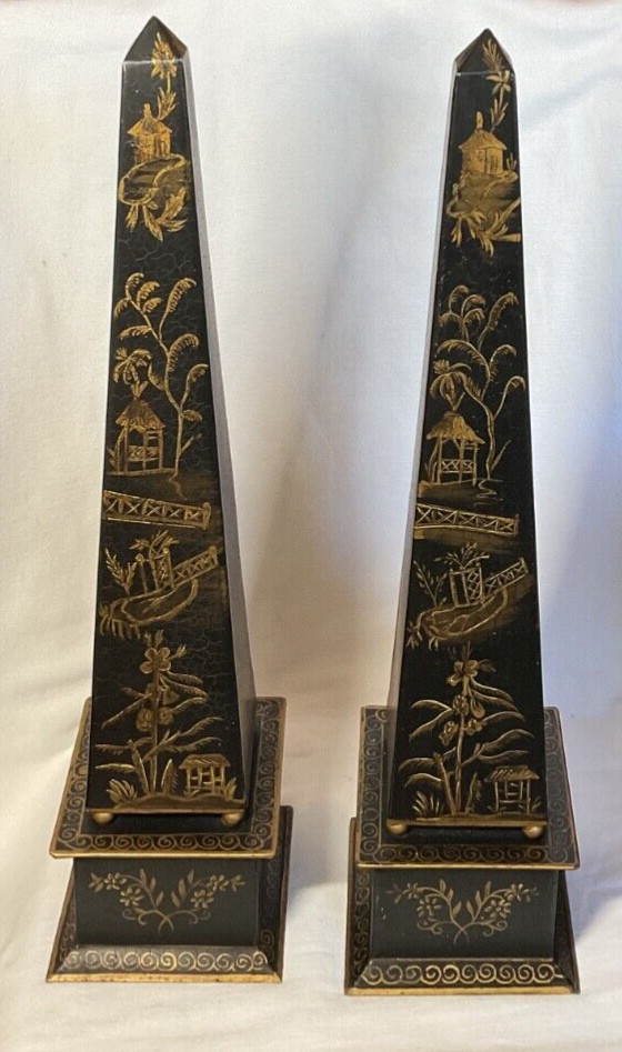 Vintage SET OF 2 CHINOISERIE OBELISKS (JRA-6883) by J. Richard 22 x 5 inches EUC