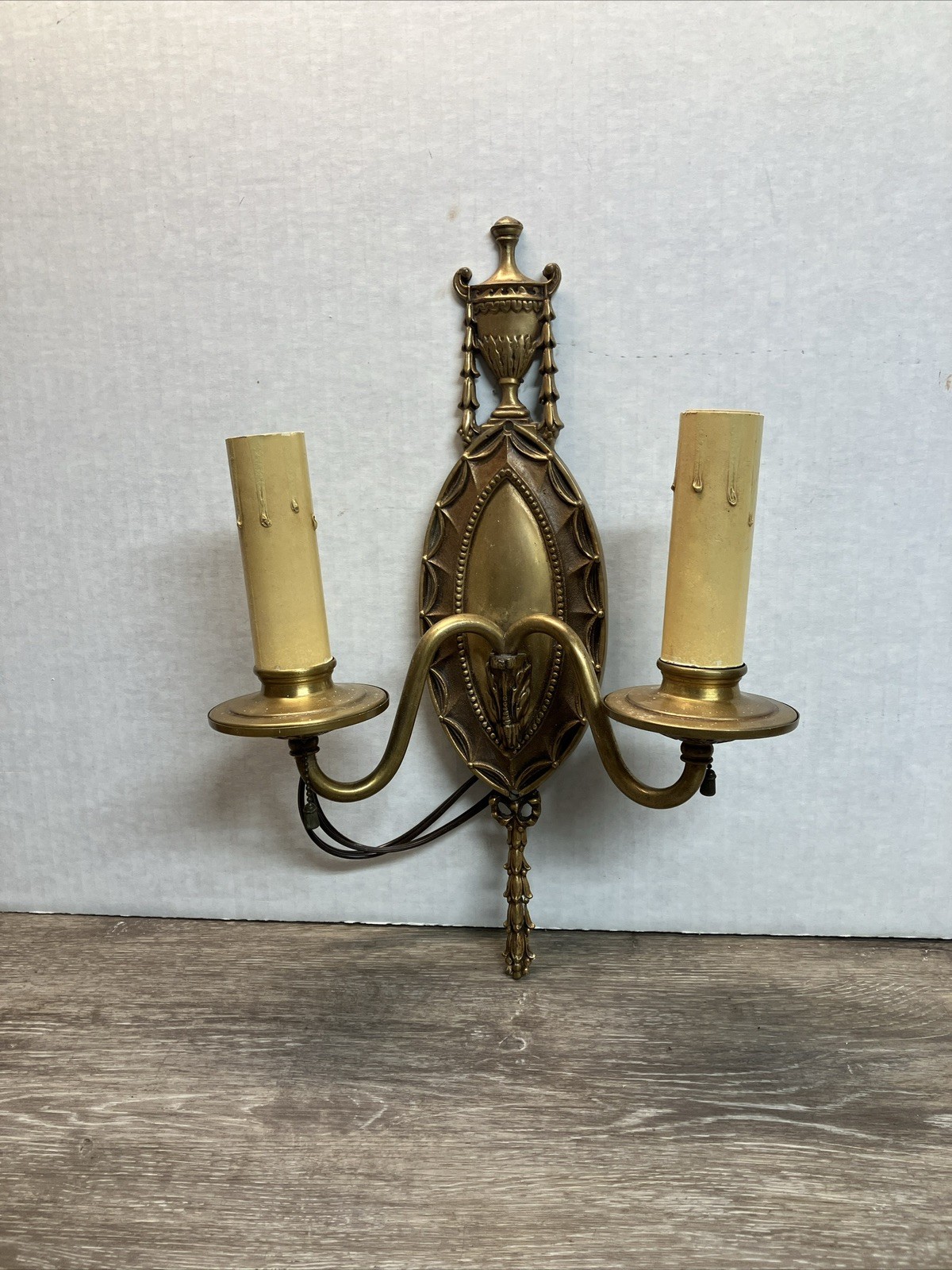 2-Bulb, Hollywood Regency Style??, Solid Brass Wall Sconce–rewired 15” High