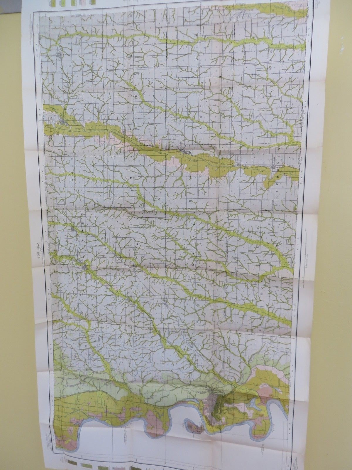 1914 Antique Map Iowa Pottawattamie Council Bluffs Avoca Carson 50 X 27″ #8865