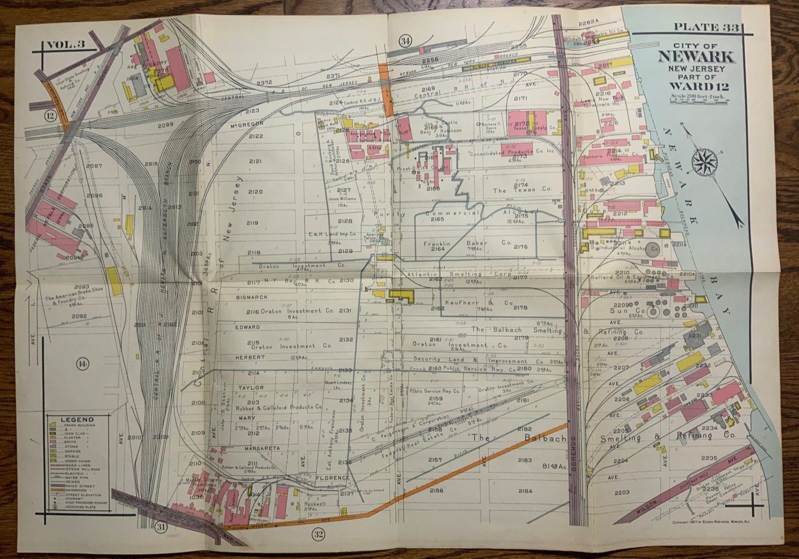 Vintage 1927 Newark NJ Plat Map Elisha Robinson Ward 12 Vol 3 Plate 33