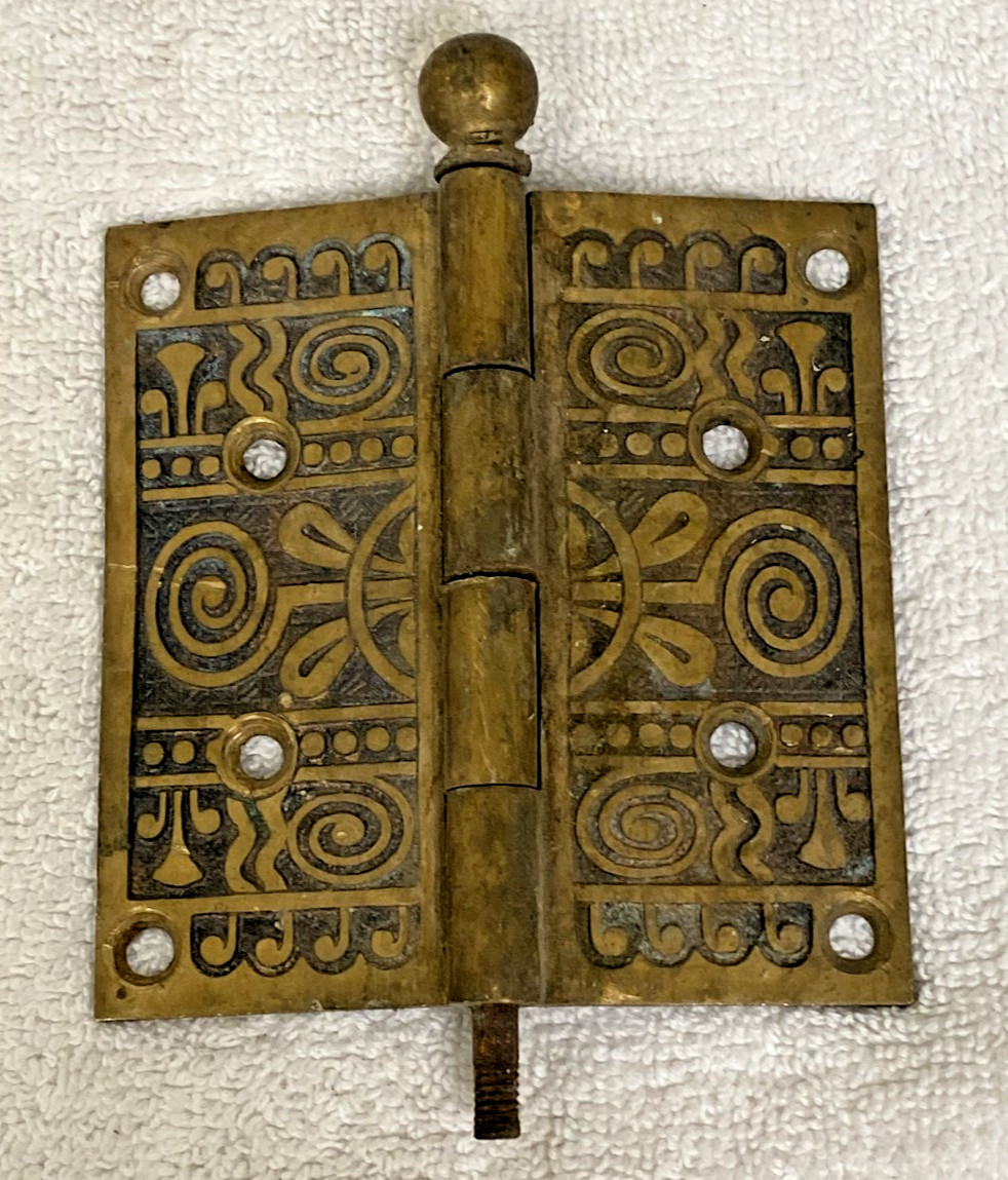 Antique Victorian Eastlake Style Bronze Ornate Geometric Spiral Door Hinge