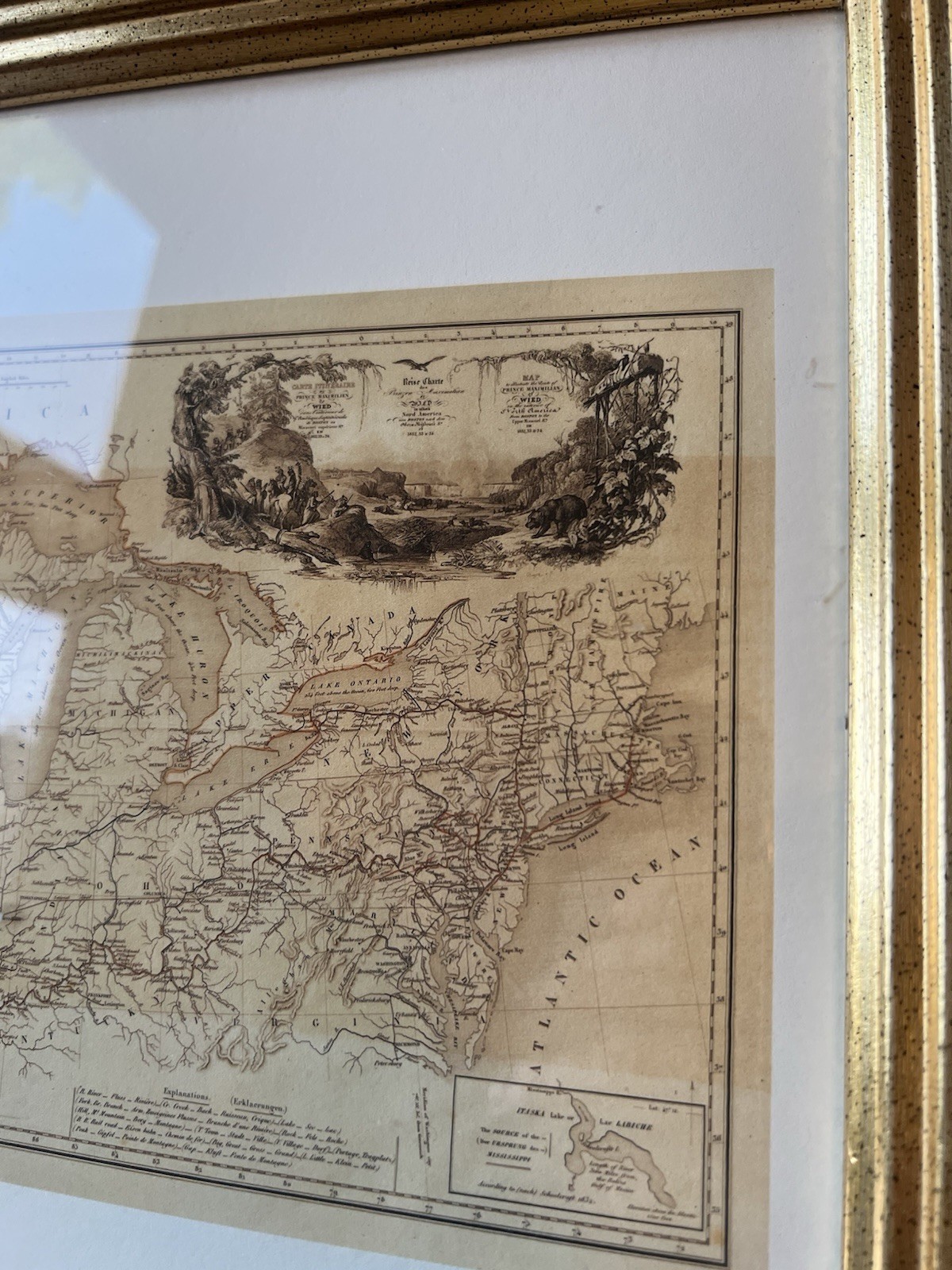 Framed Modern Map Prince Maximillian / Bodmer North American 1832 Expedition