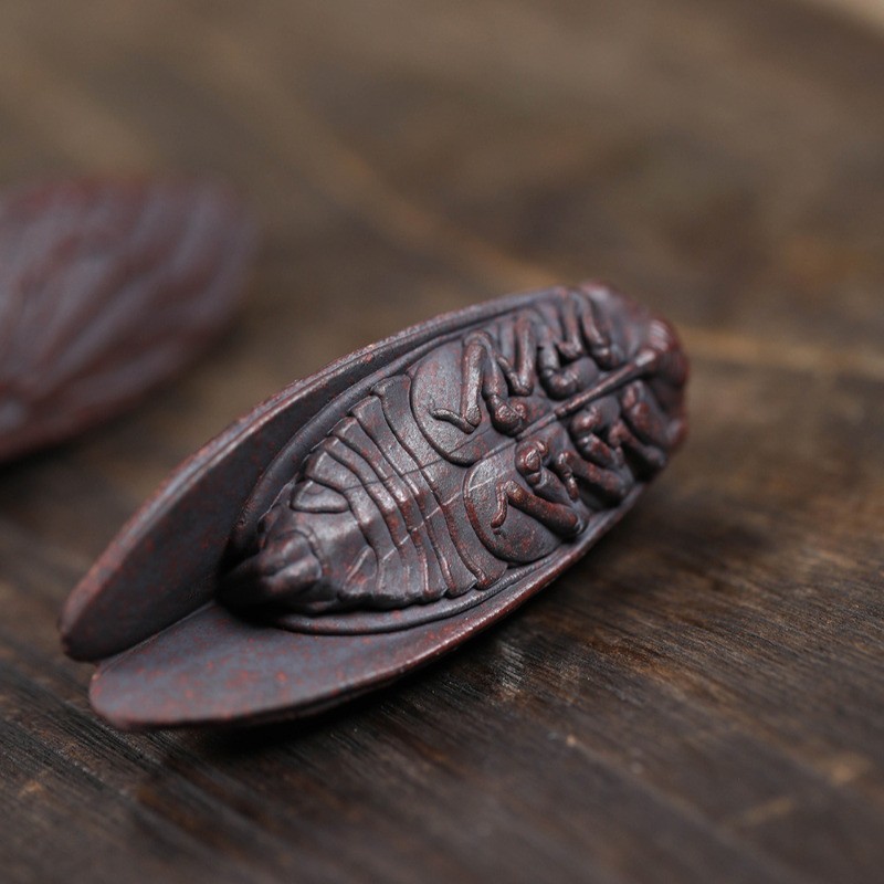 6cm Yixing Purple Clay Handcarved Cicada Statue Tea Pet Auspicious Desktop Craft