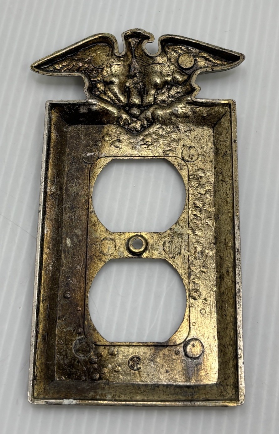 Vintage American Eagle 2 Outlet Cover Face Plate Cast Metal Hammered Gold Tone