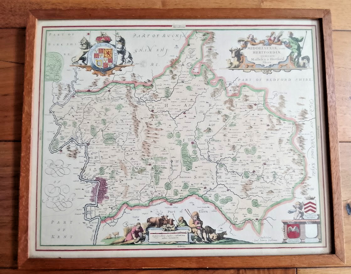 2 x Vintage c1646 Reprint Maps of Suffork and Hertfordsshire/Middlesex