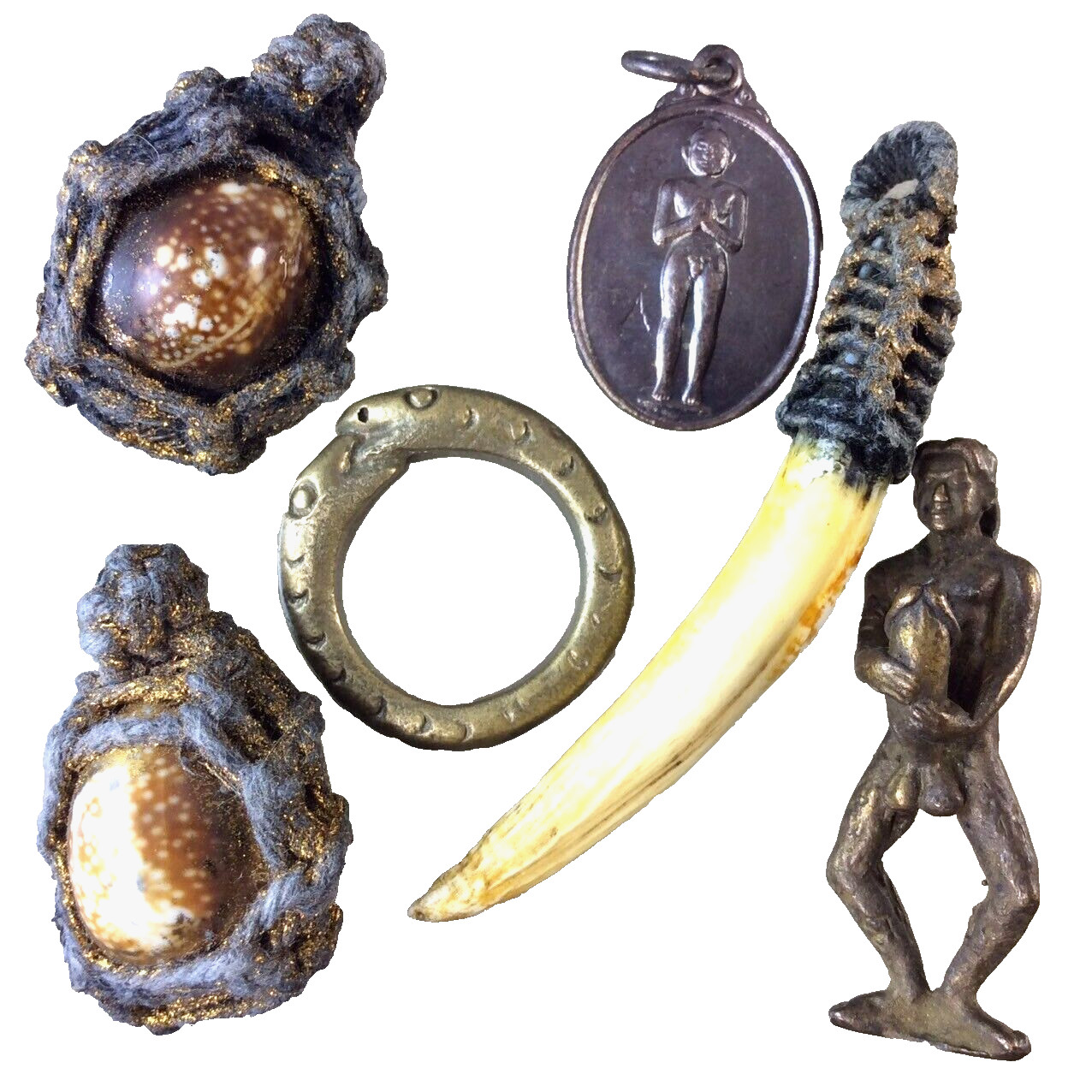 6pcs Thai Buddha Amulet Set Blessed Magic Luck Wealth Protection Metal Pendant