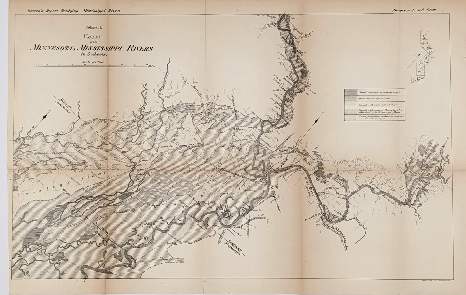 1878 Tennessee – Kentucky Confluence Ohio & Mississippi River Map ORIGINAL