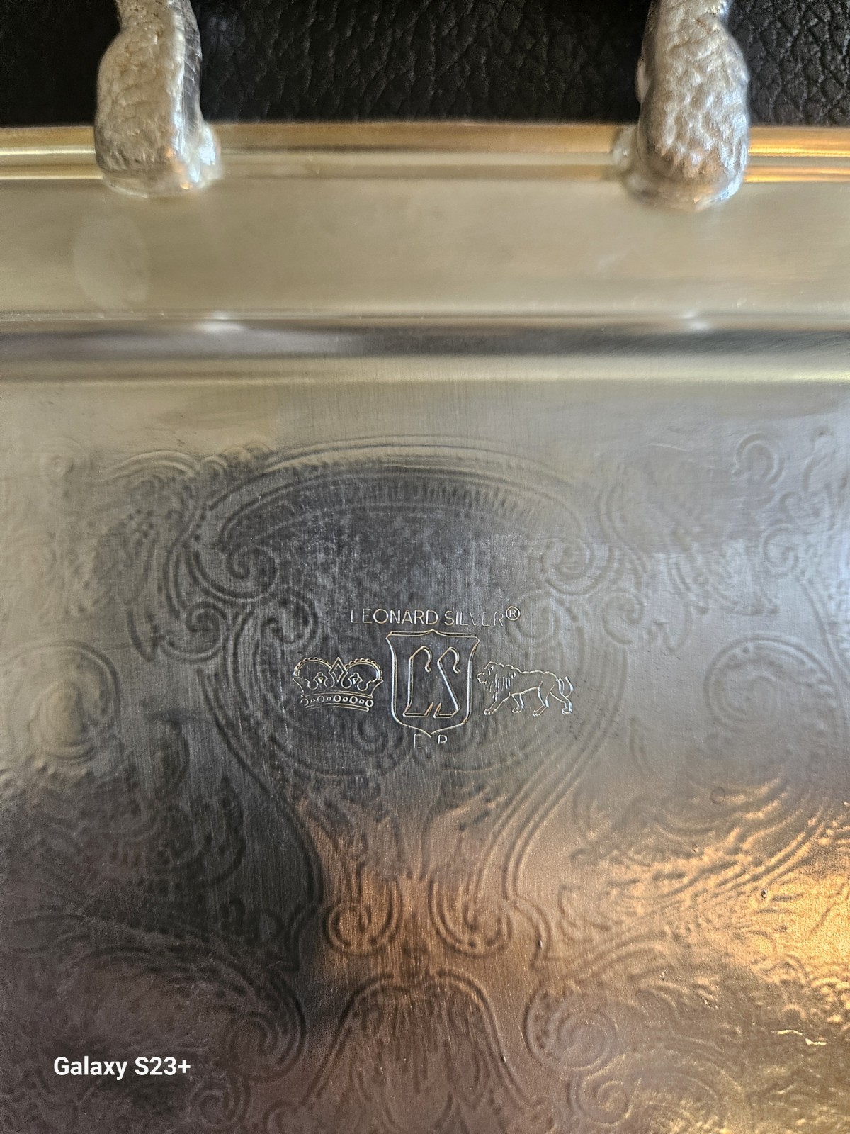 Vtg.Leonard Silverplate Serving Tray Footed Etched Ornate Legs 17″ x 9.75″ EUC