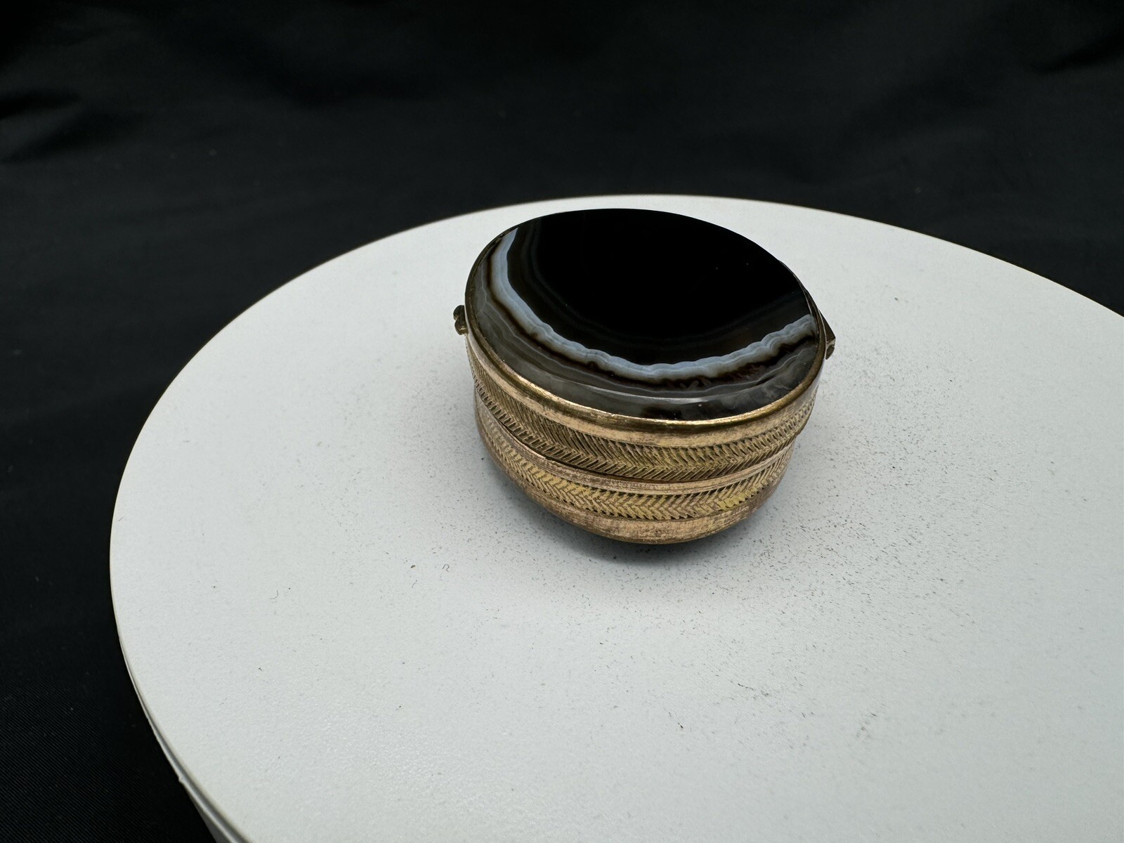 Antique Oval Double Sided Agate Stone Snuff Box