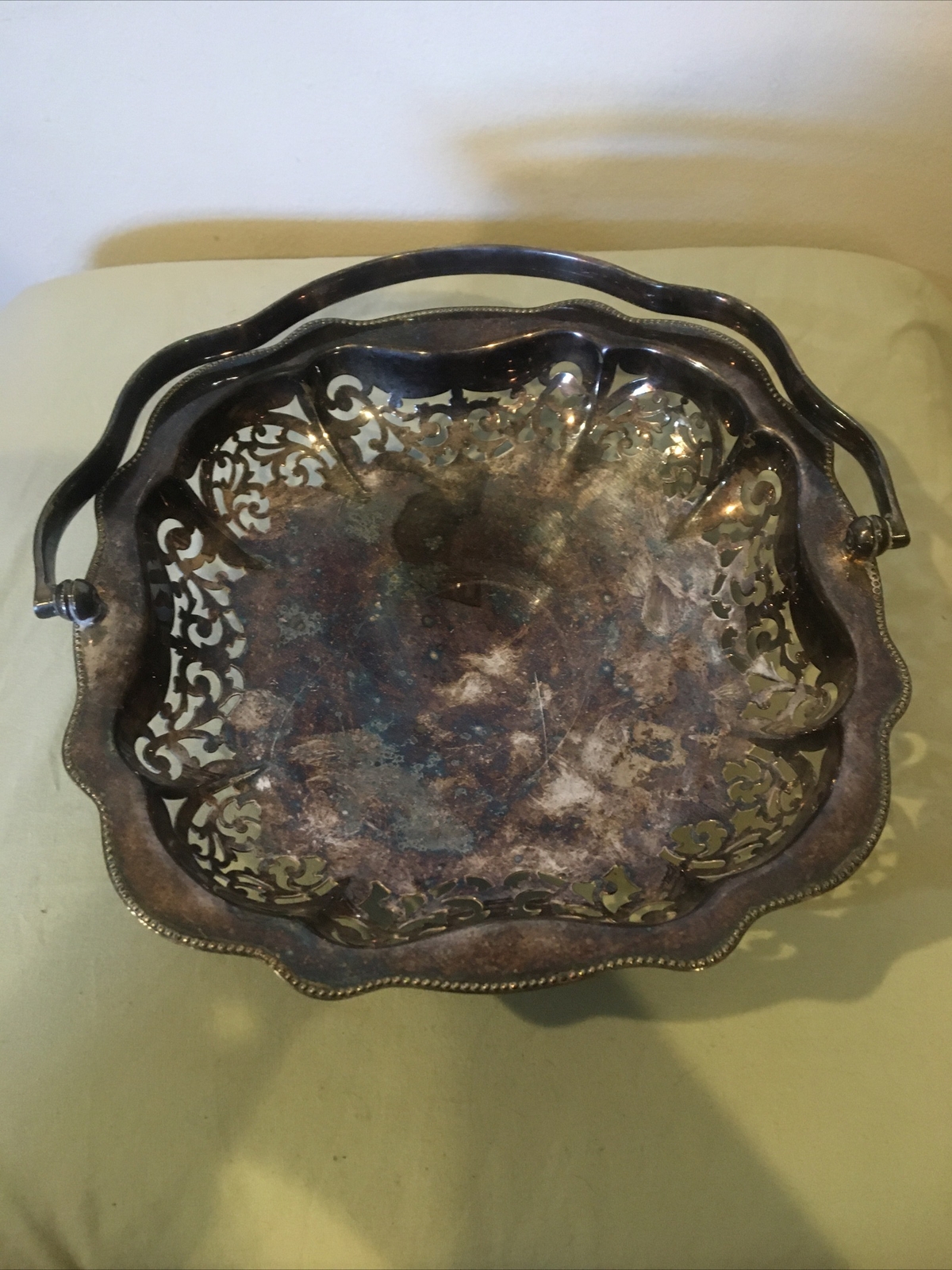 Brides Basket w/ Handle Regis Plate Reg EPNS England Silverplate Pierced Border