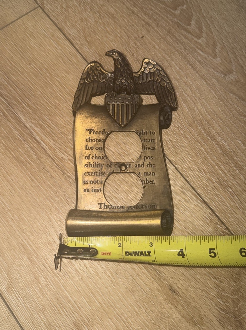 American Eagle Freedom Thomas Jefferson Brass Light Switch Cover Vintage 1967