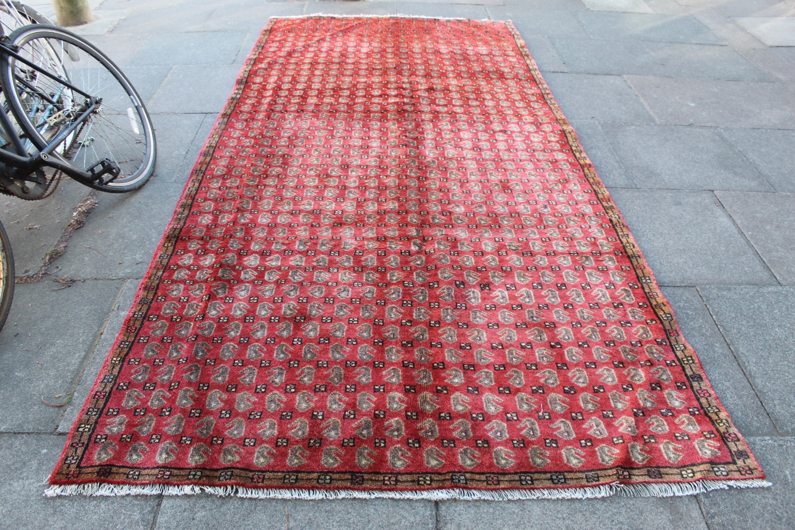 Vintage Hand Made Traditional Oriental Wool Red Large Long Rug 334x160cm