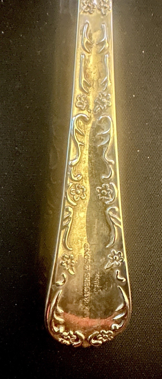 VTG WM Rogers & Sons 1950s Enchanted Rose Silverplate Cold Meat Serving Fork 9″