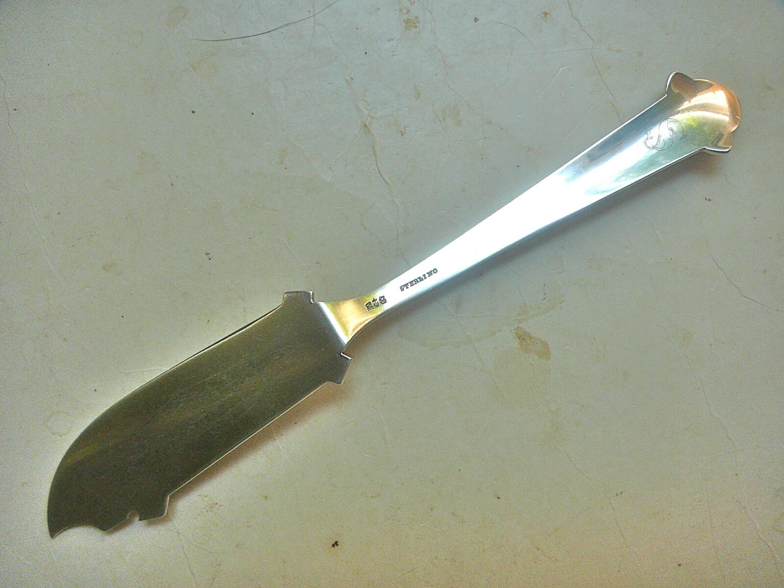Gorham ☛JAPANESE ☚ Sterling LARGE MASTER BUTTER KNIFE 1871 7 3/4″ Bright-Cut