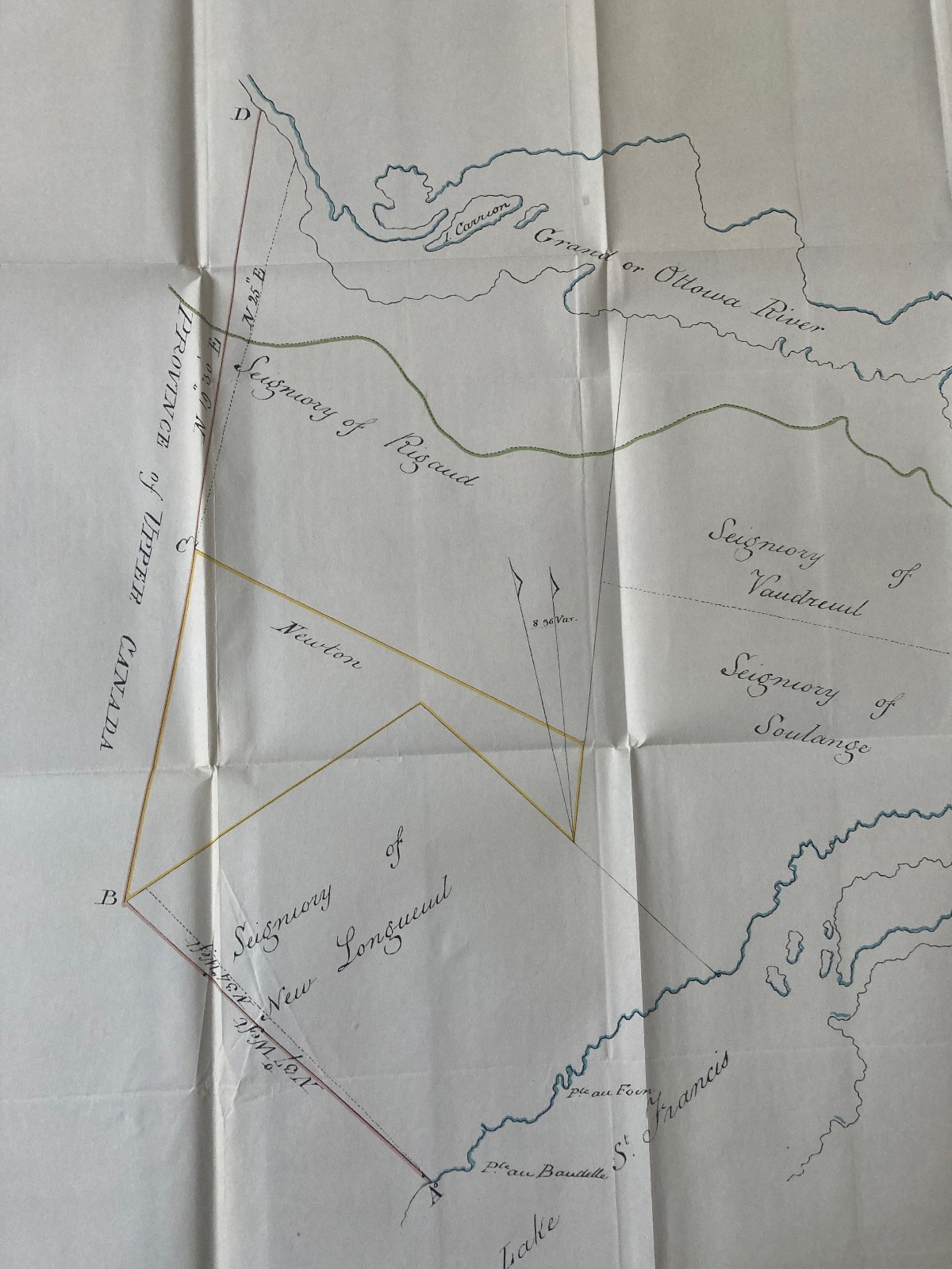 Ancient map facsimile Nov.18 1791 boundaries Upper lower Canada Bouchette
