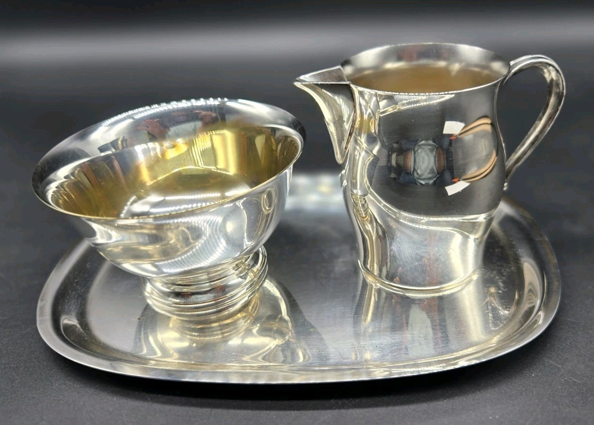 Silverplate Paul Revere WM Rogers Reproduction Creamer, Sugar Bowl & Tray
