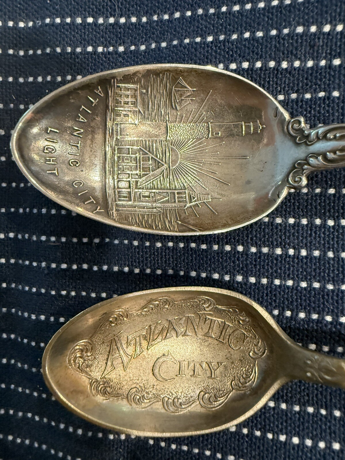 2 Atlantic City Spoons, New Jersey Light House Antique Alvin Sterling (S371)