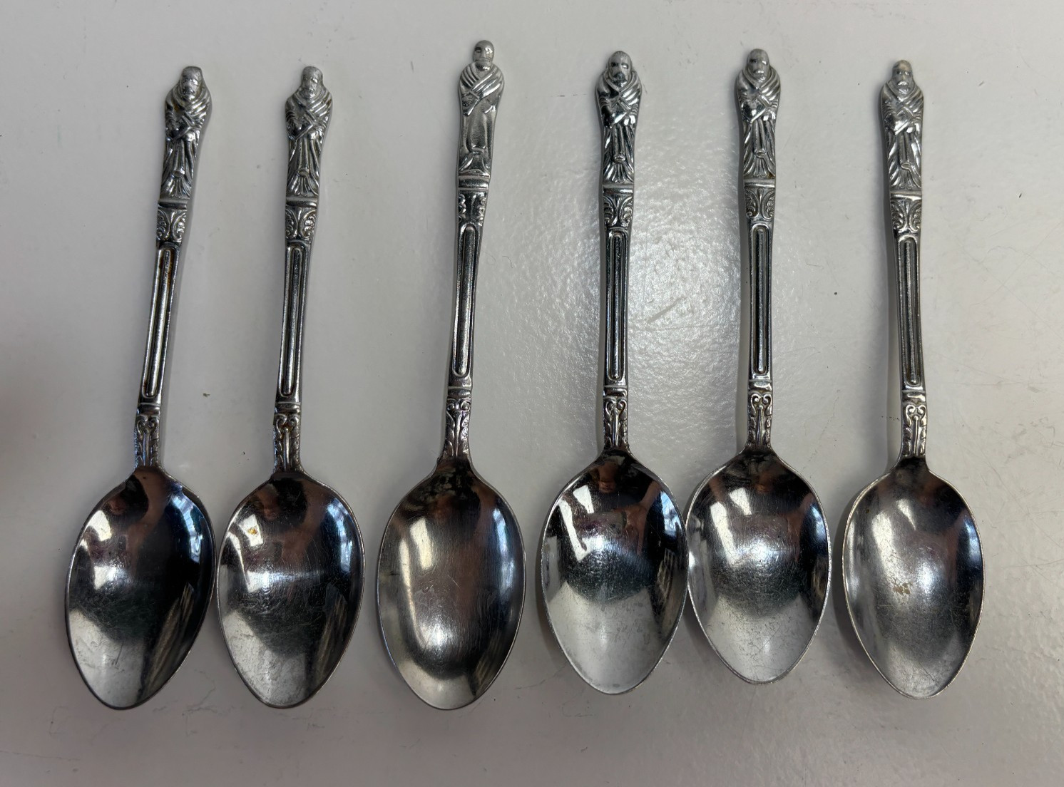 6 x Vintage tea Jam spoons with Apostle / Monk / Priest
