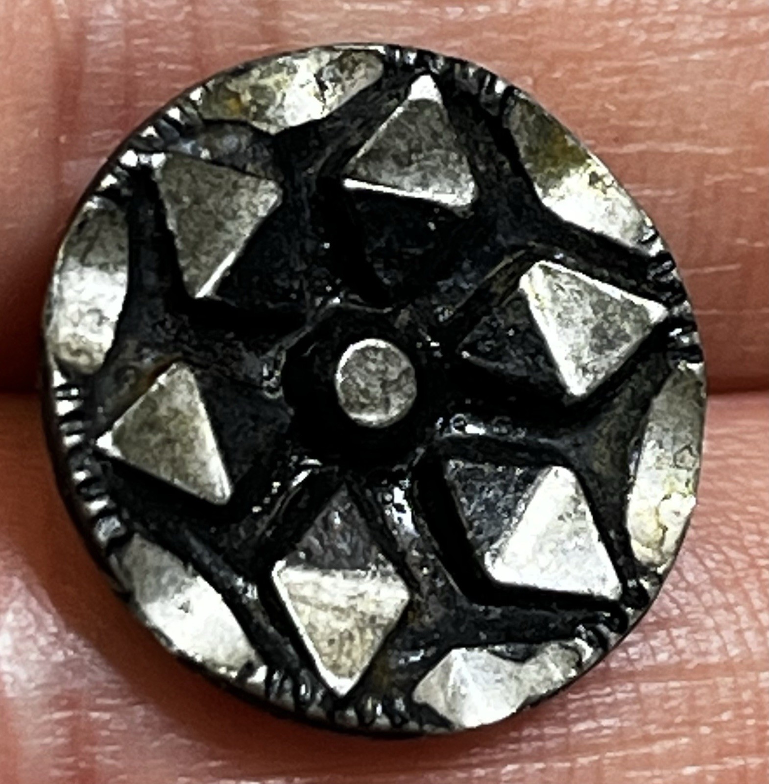 Early Metal Victorian Steel Cut Antique Button Flower Shape Triangles #8333