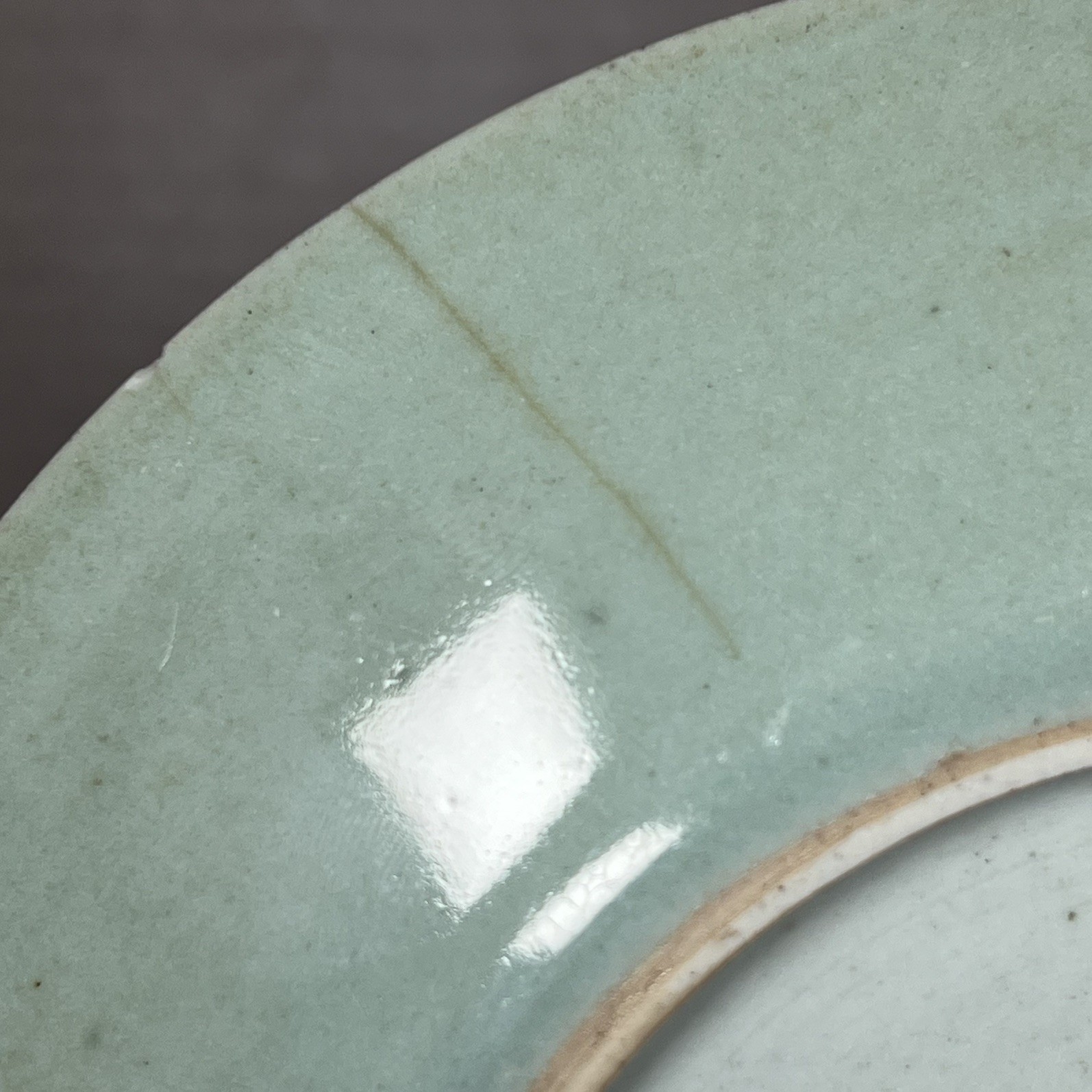 C19th Qing Dynasty Chinese Celadon Small (19.2cm) Famille Rose Plate (Hairline)