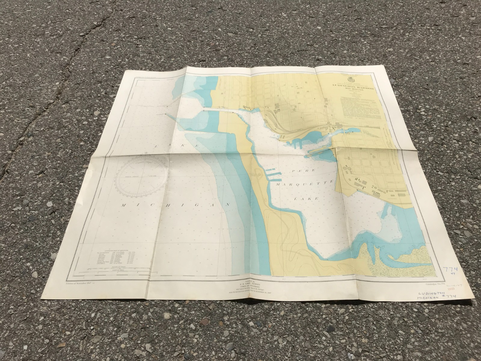 Vintage 1947 Map Of – Ludington Harbor, Michigan – 29.75″ x 31.75″