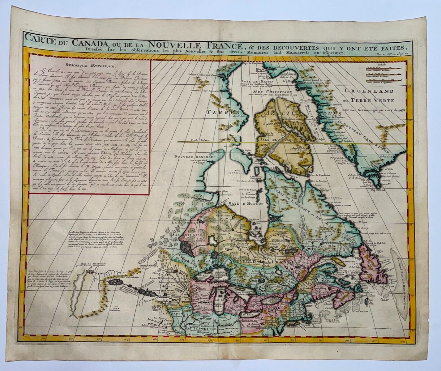 CANADA NOUVELLE FRANCE 1720 by HENRI CHATELAIN LARGE ANTIQUE MAP 18e CENTURY
