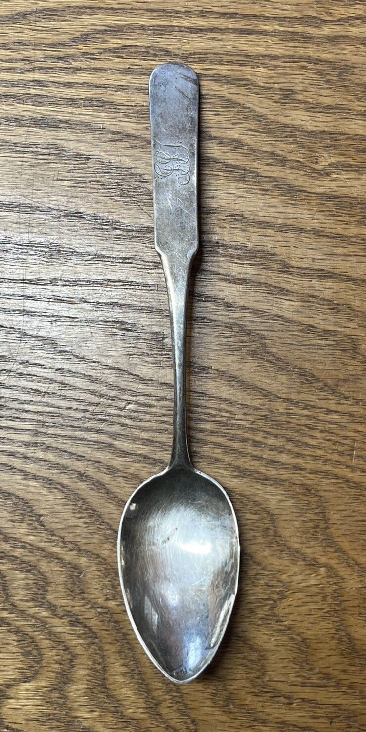 American Coin Silver Panel Table/Serving Spoon John A Shaw Newport RI 1802-19
