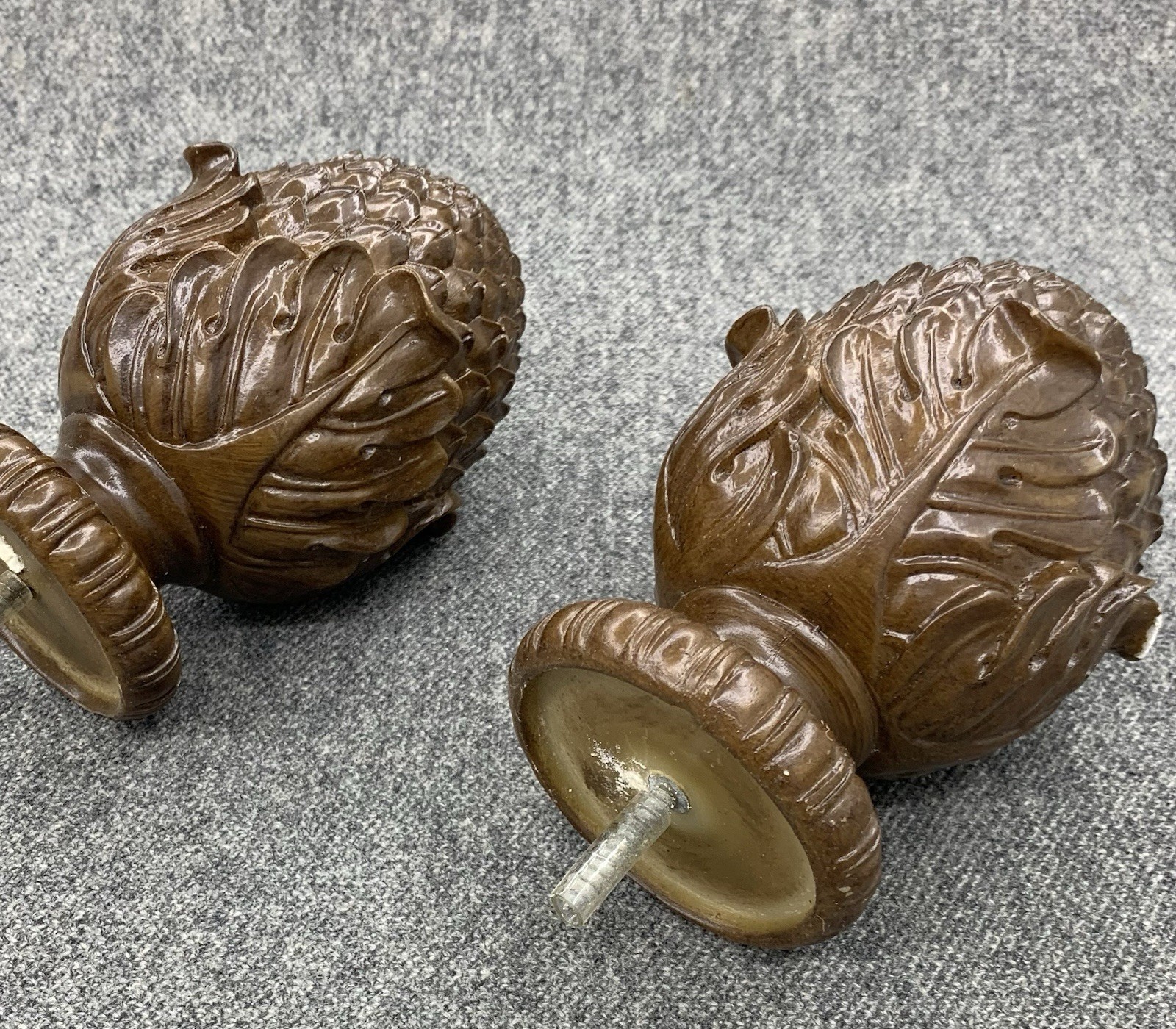 Two Pineapple Resin Finials Color Dark Walnut For 2” Wood Pole Or Stand Alone.