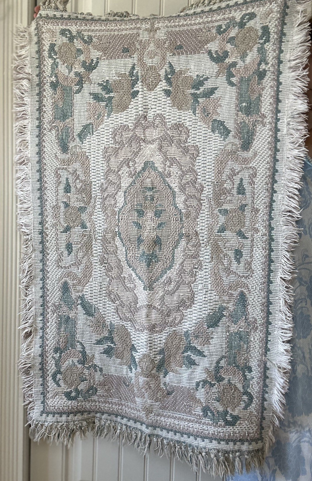 Vintage Pastel Accent Floral Rug with fringe edges ~3.5 ft x 2 ft