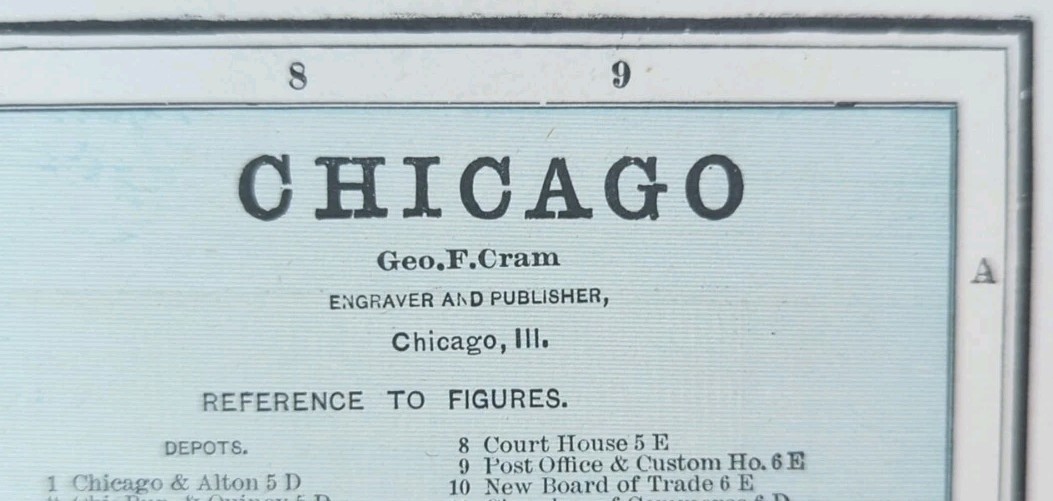 Vintage 1887 CHICAGO ILLINOIS Map 11″x14″ Old Antique Original OLD TOWN TRIANGLE