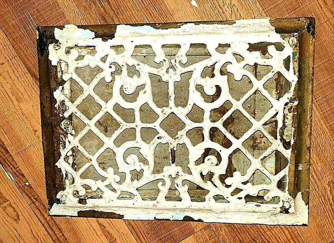Vtg Antique Cast Iron Floor Grate Heat Vent Register Cover 13 7/8″ x 10″