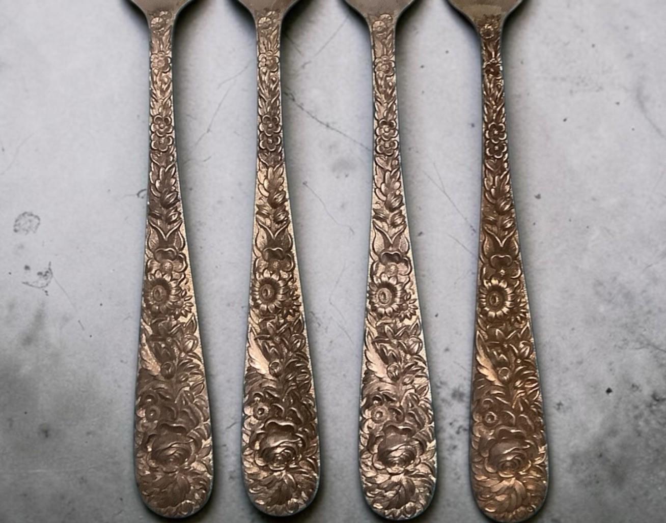 S. Kirk & Son Sterling Silver Repousse Dinner Forks Set 4 7 1/4 245g No Monogram