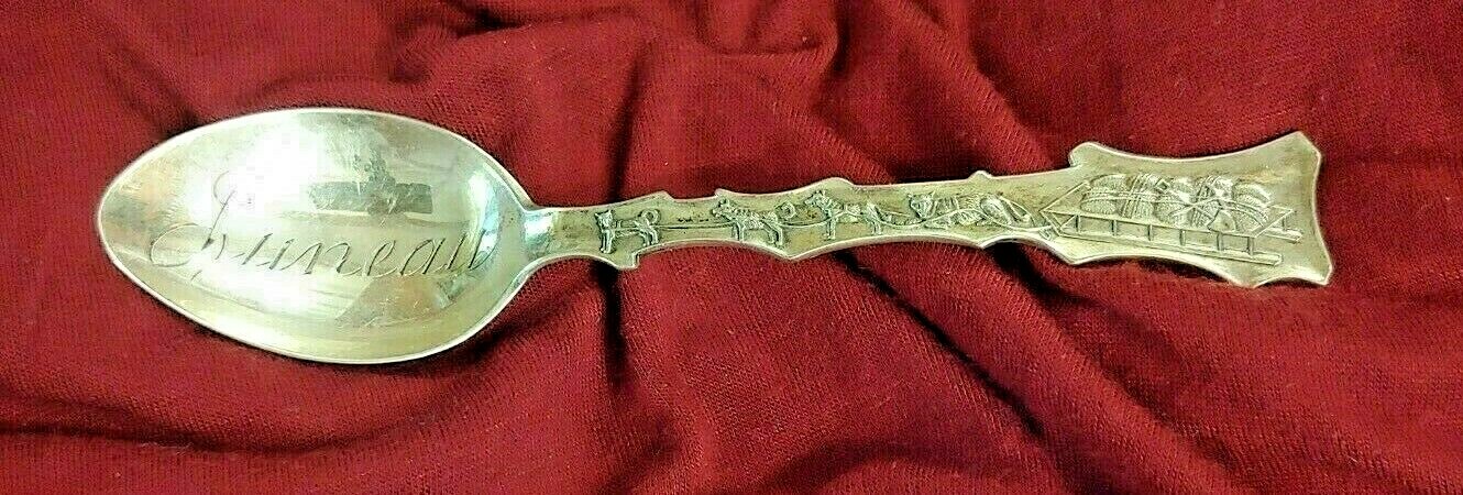 beauty Gold Miners Dog Sled Alaska Souvenir Spoon Mayer Sterling Silver “Juneau”