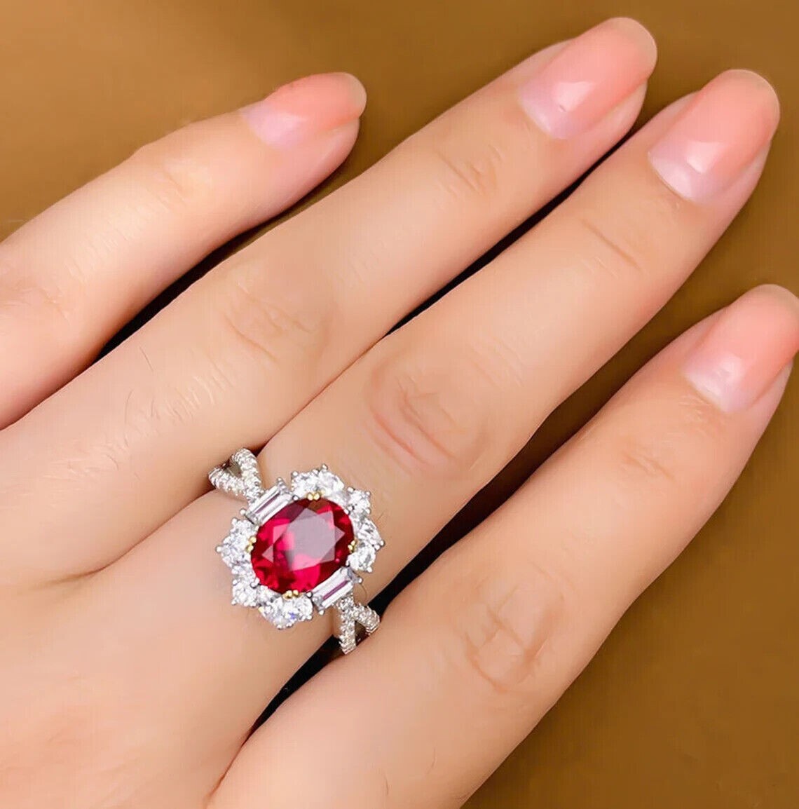 4.60 Ct Oval Natural Ruby Diamond Engagement Ring 14K Solid White Gold Size 8