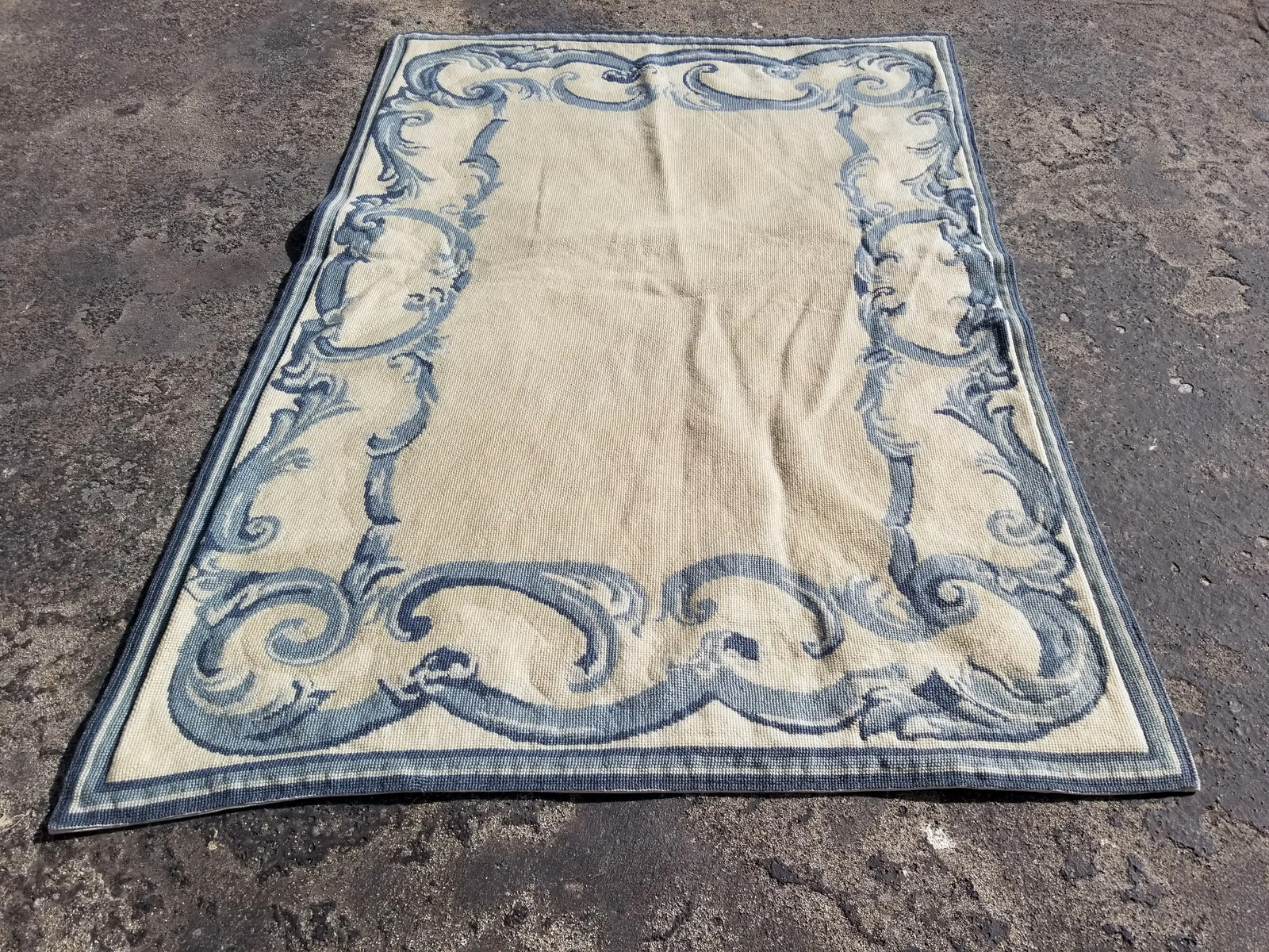Antique French Aubusson Style Needlepoint Wool Multicolor Rug Carpet 3.9×2.7ft