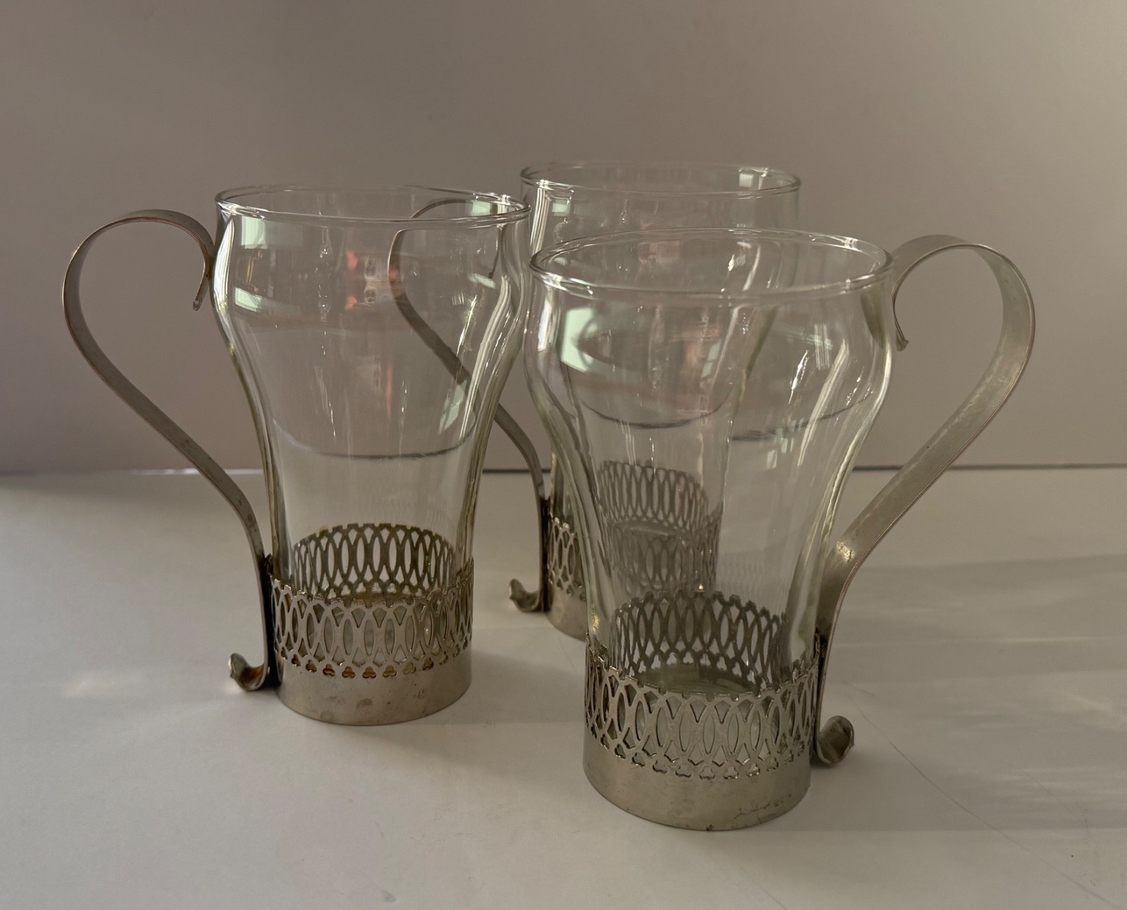 Vintage drinking glass with Silver Plate bottoms