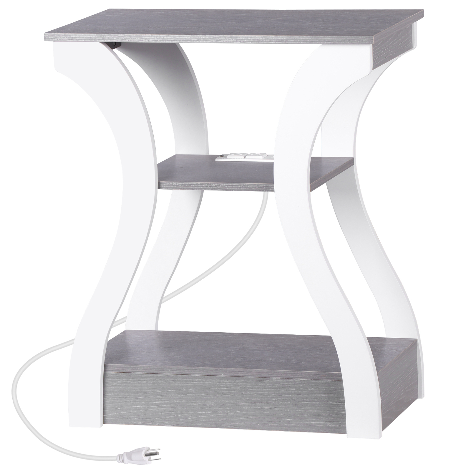 End Tables with Charging Station Side Table with USB Ports & Outlets Grey+White