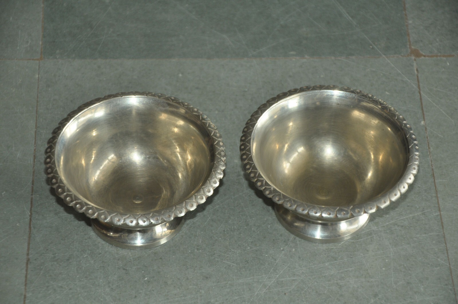 2 Pc Vintage Metal Nickel Plated Handcrafted Dry Fruit Bowls