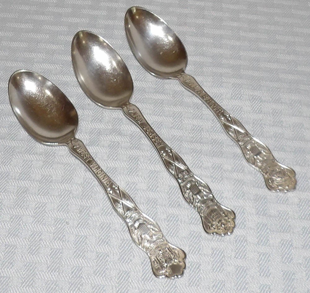 1930s Wallace Silverplate 5 7/8″ Alabama, New Jersey, West Virginia State Spoons