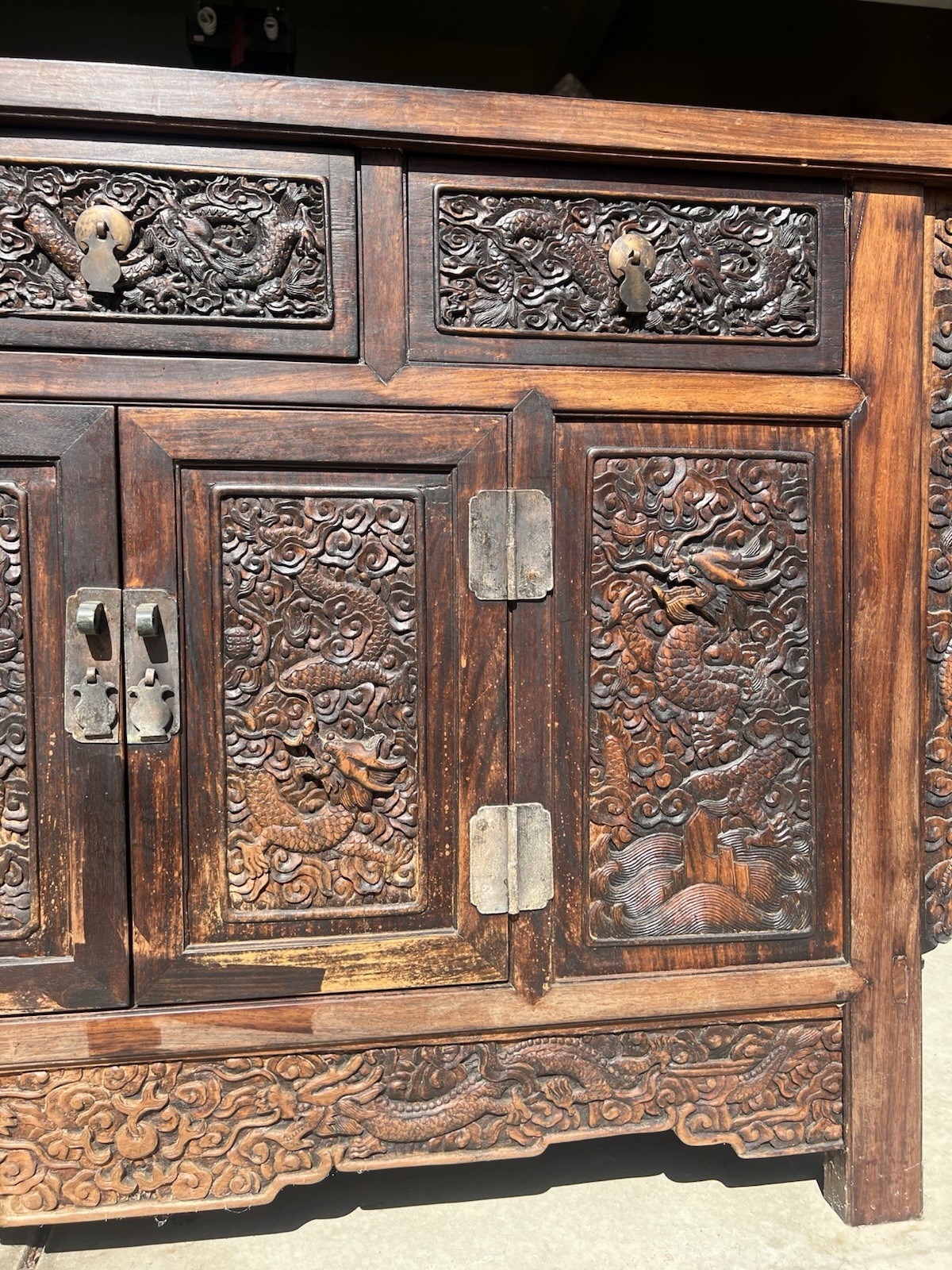 Antique Chinese Hongmu Altar Table w Intricate Dragon Carvings