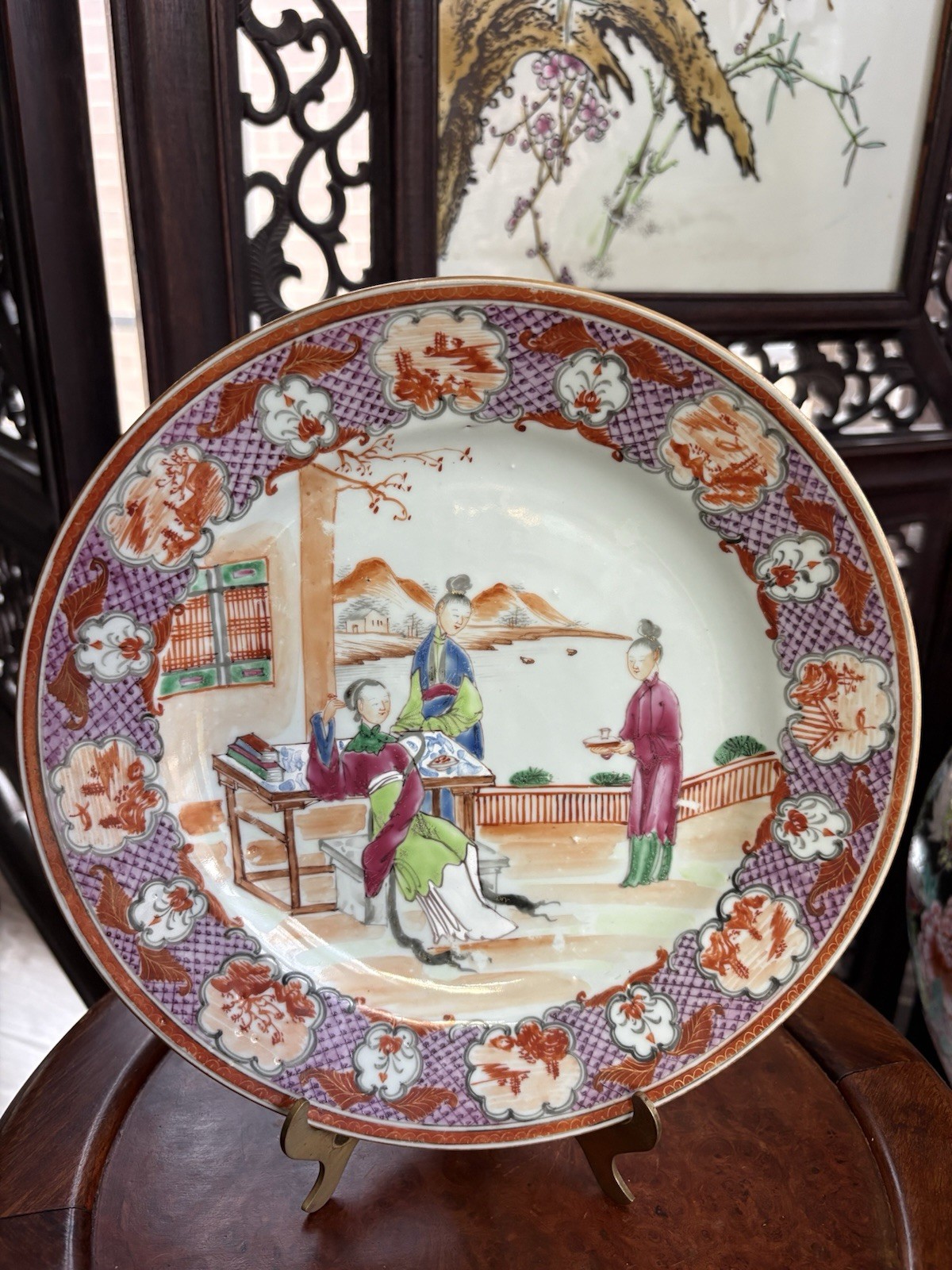 Chinese Export Famille Rose Mandarine Plates, Late 18th Century