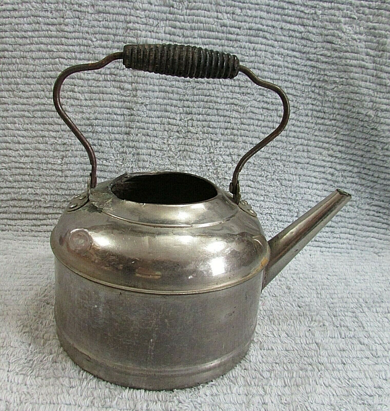 Primitive Old 1900’s Heavy Nickel Plated Copper Antique Small 7″ Tea Kettle